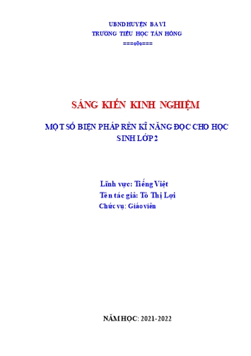 Sáng kiến kinh nghiệm Một số biện pháp rèn kĩ năng đọc cho học sinh Lớp 2