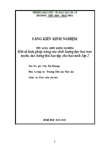 SKKN Một số biện pháp nâng cao chất lượng dạy học trực tuyến, tạo hứng thú học tập cho học sinh Lớp 2