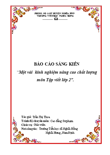 Sáng kiến kinh nghiệm Một vài kinh nghiệm nâng cao chất lượng môn Tập viết Lớp 2 - Trần Thị Thoa