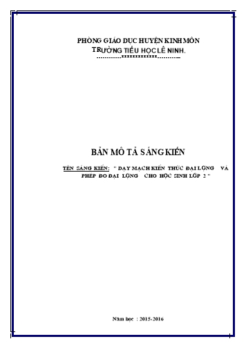 Sáng kiến kinh nghiệm Một số biện pháp dạy đại lượng và phép đo đại lượng đối với học sinh Lớp 2