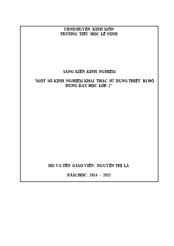 Sáng kiến kinh nghiệm Một số kinh nghiệm khai thác sử dụng thiết bị đồ dùng dạy học Lớp 2