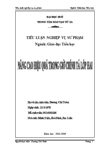 Sáng kiến kinh nghiệm Nâng cao hiệu quả trong giờ dạy Chính tả Lớp 2