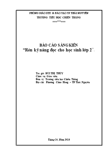 Sáng kiến kinh nghiệm Rèn kỹ năng đọc cho học sinh Lớp 2 Trường TH Chiến Thắng