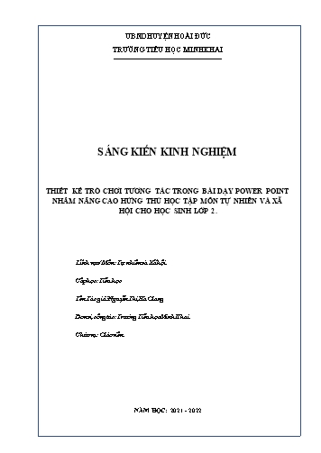 SKKN Thiết kế trò chơi tương tác trong bài dạy Power Point nhằm nâng cao hứng thú học tập môn Tự nhiên và Xã hội cho HS Lớp 2