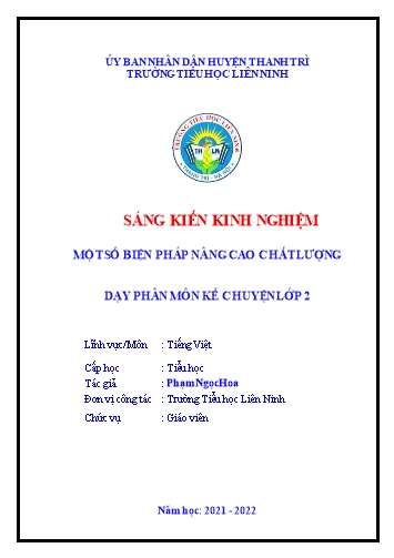 Sáng kiến kinh nghiệm Một số biện pháp nâng cao chất lượng dạy phân môn kể chuyện Lớp 2